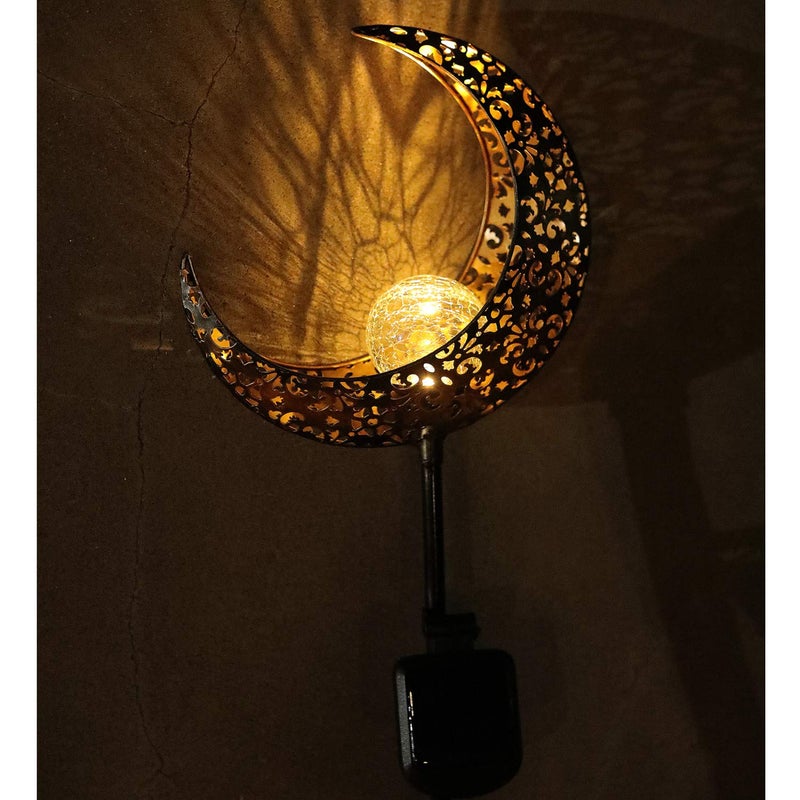 Starryfill Moon-Shaped Garden Solar Lights, Outdoor Bronze Metal Waterproof Stake with Crackle Glass Globe Warm White LED for Pathway Lawn Patio or Courtyard - Image 3